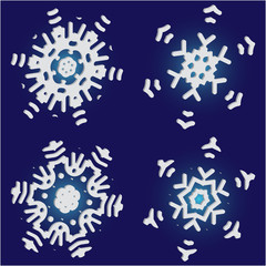 Collection of simple snowflakes on blue background.