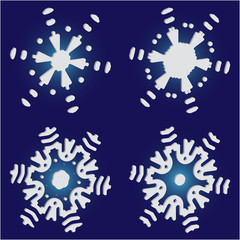 Kit of simple, beautiful snowflakes on blue background.