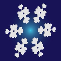 Simple christmas snowflake on blue background.