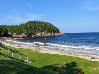 Fototapeta premium The beautiful and rugged coast and beaches of Cape Breton Island facing the Atlantic Ocean in Nova Scotia, Canada