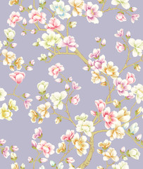 Magnolia flower seamless pattern drawing.Flower seamless pattern background. Elegant texture for backgrounds.Great for invitations, fabric, print, greeting cards decor