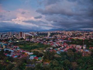 aerial view at sunset of San Jose and La Sabana