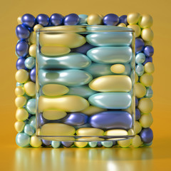 Beautiful background with beads, particles and simulation. 3d illustration, 3d rendering.