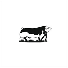 Vintage illustration with pig, dog and cat vector in black color. Animal logo template. Rural farm house and cattle icon design inspiration.