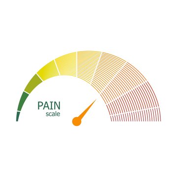 Color Scale With Arrow From Green To Red. The Pain Level Measuring Device Icon. Sign Tachometer, Speedometer, Indicators. Colorful Infographic Gauge Element.