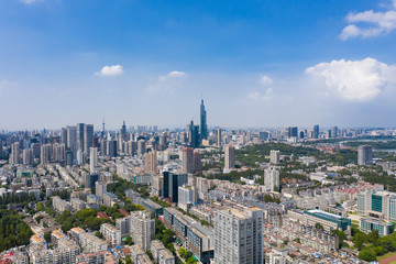 Fototapeta premium Skyline of Nanjing City in A Sunny Day Taken with A Drone