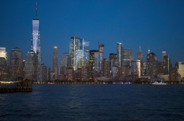 Nighttime view of the waterways of lower Manhattan and the World Financial Center from Liberty State Park in Jersey City, New Jersey -02