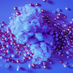 Beautiful background with beads, particles and simulation. 3d illustration, 3d rendering.