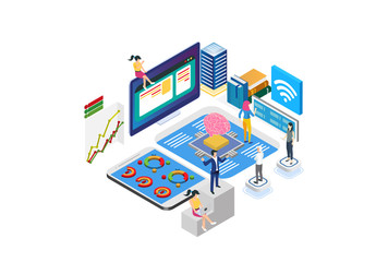 Modern Isometric Data Analysis Illustration, Web Banners, Suitable for Diagrams, Infographics, Book Illustration, Game Asset, And Other Graphic Related Assets