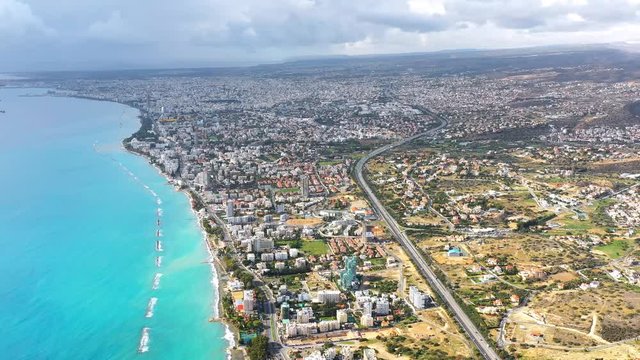 Aerial view of Limassol with hotels, buildings and beaches
