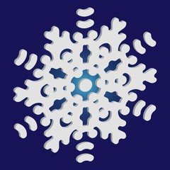 Cute snowflake with shadow on blue background.
