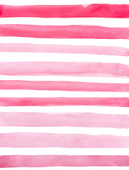 Watercolor hand drawn stripe background. Pink watercolor stripes isolated pattern. 