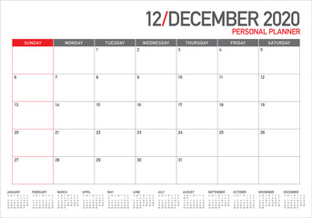 December 2020 desk calendar vector illustration