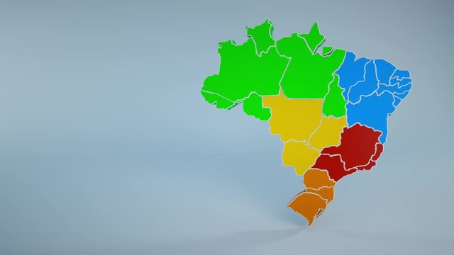 Brazil Map, States and Regions. 3D Animated Brazilian map intro background and camera movement. 3D Rendering. 4k