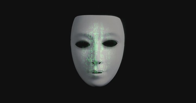 Plain White Mask With Green Characters On Face And Black Background - Graphics