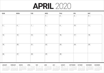 April 2020 desk calendar vector illustration