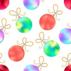Naklejka na ściany i meble Multi-colored Christmas balls vector seamless pattern. Christmas ball seamless texture. New Year. Textiles, wrapping paper, wallpaper design. Stock vector illustration. Christmas decoration. Isolated