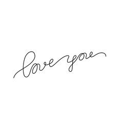 love you inscription, continuous line drawing, hand lettering small tattoo, print for clothes, t-shirt, emblem or logo design, one single line on a white background, isolated vector illustration.