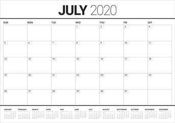 July 2020 desk calendar vector illustration