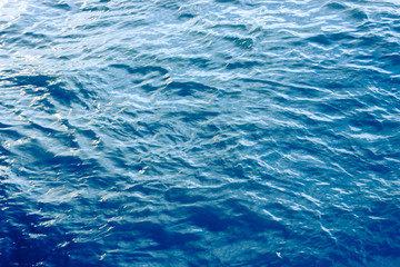 Blue sea wave close up, low angle view for summer background.