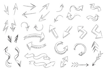 Hand drawn arrow vector icons set. sketch arrow design for business plan and education.