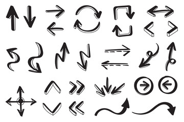 Hand drawn arrow vector icons set. sketch arrow design for business plan and education.