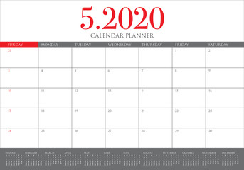 May 2020 desk calendar vector illustration