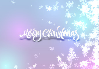 Christmas snowflakes background with falling snow and lettering or calligraphic greeting text