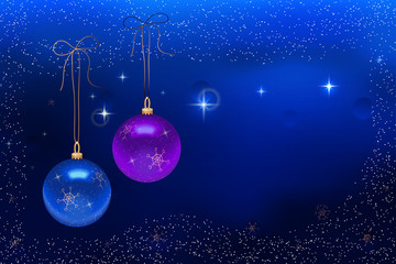Christmas illustration. Christmas balls on branch realistic vector for your design. Postcard. Frame. Background.