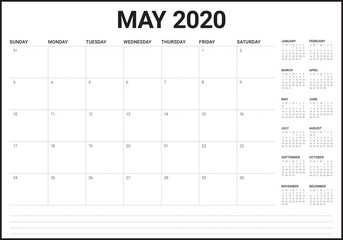 May 2020 desk calendar vector illustration