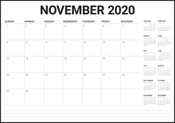 November 2020 desk calendar vector illustration