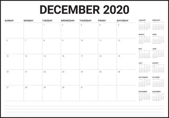 December 2020 desk calendar vector illustration