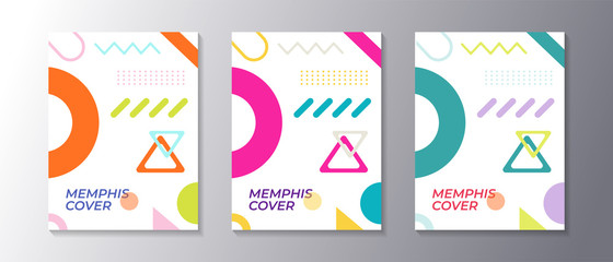Fototapeta premium Memphis design cover set with cool geometric shape, applicable for poster, flyer, banner, magazine