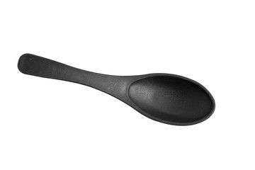 Black ceramic spoon for Japanese food isolated on white background, vintage Japanese spoon