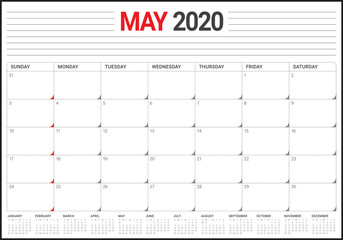 May 2020 desk calendar vector illustration