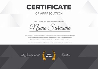 Certificate template with luxury and modern pattern suitable for diploma, conference, and honour. Vector illustration image