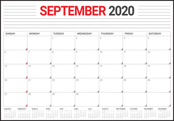 September 2020 desk calendar vector illustration