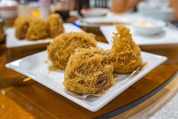 Crispy Hong Kong styled fried taro dumpling in dimsum restaurant