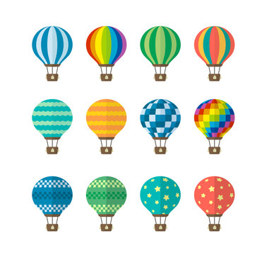 Hot Air Balloon Flat Vector Illustration Set