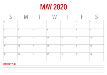 May 2020 desk calendar vector illustration