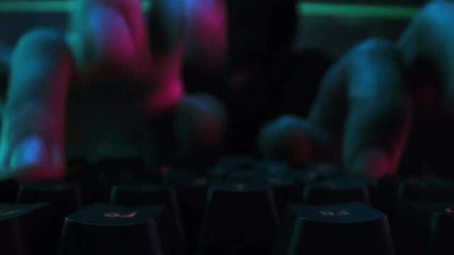 Close Up Of Hooded Hacker Fingers Typing On Computer Late Night At Home Virus Creation Quantum Supremacy Computing Slow Motion Macro 8k