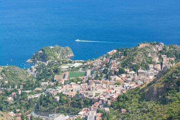 Naklejka na ściany i meble Landscape view with sea and Taormina town