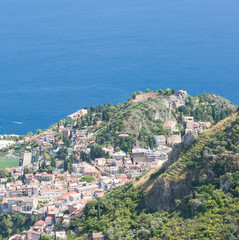 Fototapeta premium View with sea and Taormina Sicily in square format