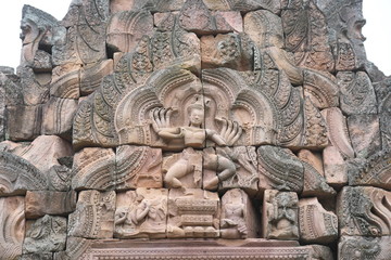 Buriram,Thailand-December 8, 2019:  Relief of gods at Phnom Rung, Buriram's Khmer temple on...