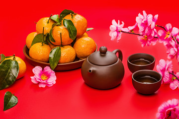 accessories of Chinese new year 2020 and decorations Lunar new year festival concept background.