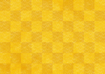 背景：青海波 市松模様 波 海 市松 伝統 和風 和柄 図案 壁紙 テクスチャー 黄色 イエロー 屏風