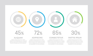 Set of green and blue, turquoise, orange elements for infographic presentation slides with charts, graphs, circles.