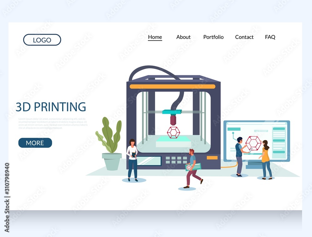 Sticker 3d printing vector website landing page design template