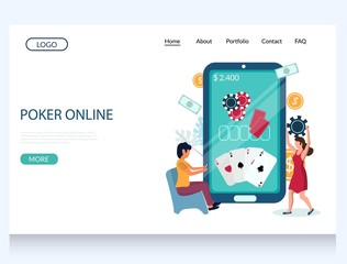 Online poker vector website landing page design template