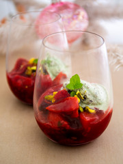 Red Fruit Medley which is German compote with Mint icecream